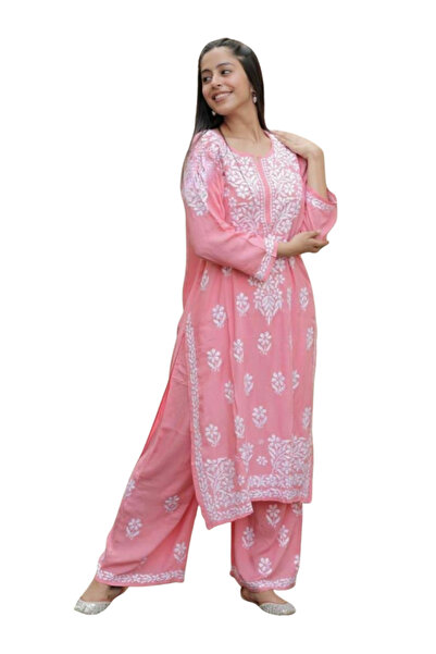 MYSMAR Pink Rayon Cotton Kameez Salwar - HRT3709 | Pink