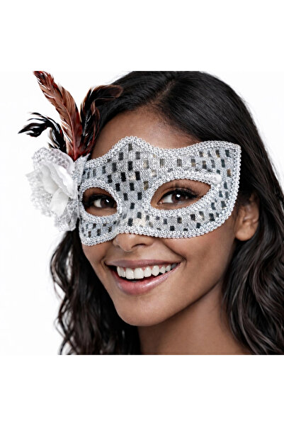 Lisinya Silver Color Feathered Prom Mask Women's Party Accessory - Tygoo