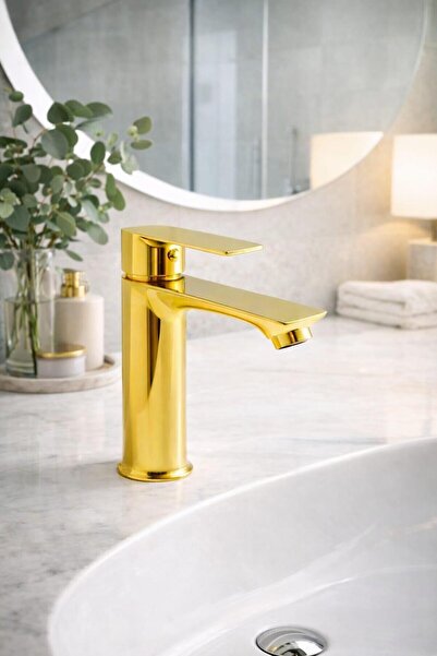 MUSLUQ Gold-Gold Fixed Body Basin Mixer