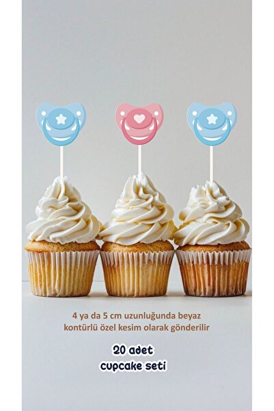 Sinek Kupası Tasarım Kız or Erkek Cinsiyet Partisi Konsept Kürdanlı Cupcake S...