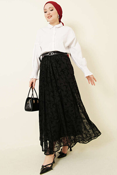 Blue Morpho Belted Patterned Tulle Skirt