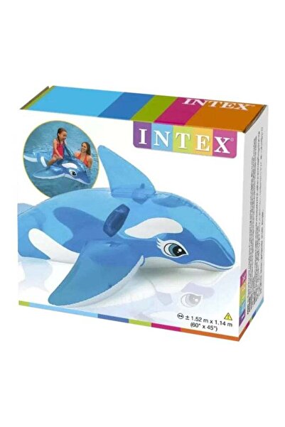 Intex PVC Sturdy Handles Inflatable Whale Ride-On Pool Float Blue and White