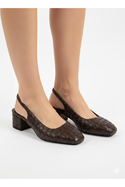 Tamdabu Ayakkabı Brown Knitted Detailed Short Heeled Casual Women's Shoes