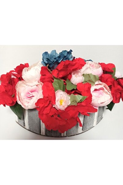 Pasiunea Florilor Coș Mare Din Lemn Cu Flori Roșii, Roz Și Albastre