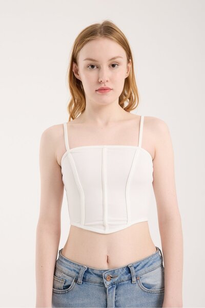 Modazeyosh Women's Strappy Striped Zipper Detail Bustier