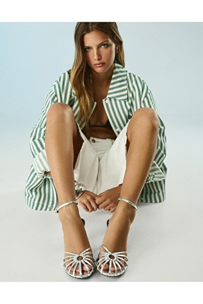 Butik Allbucks Bersh Ka Metallic Gray Platform Strap Heel Sandals Abbrs3768