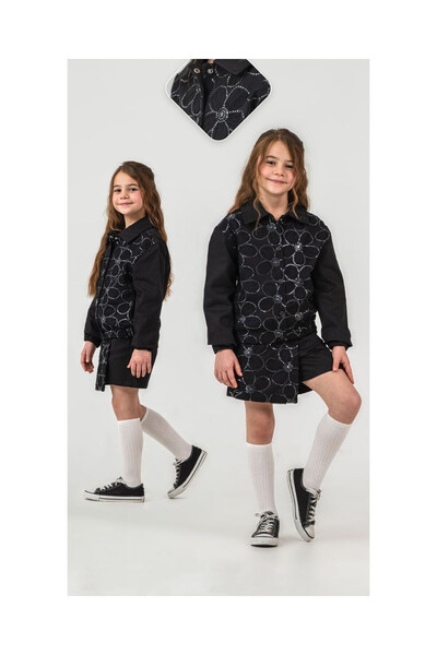 JABBER Girls' Sequence-Embellished Shorts and Skirt Woven Set