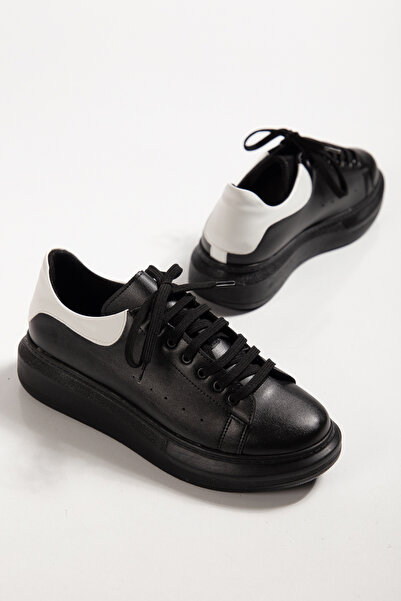 derim shoes Black and White Detailed Thick Sole Sneaker – Faux Leather Casual...