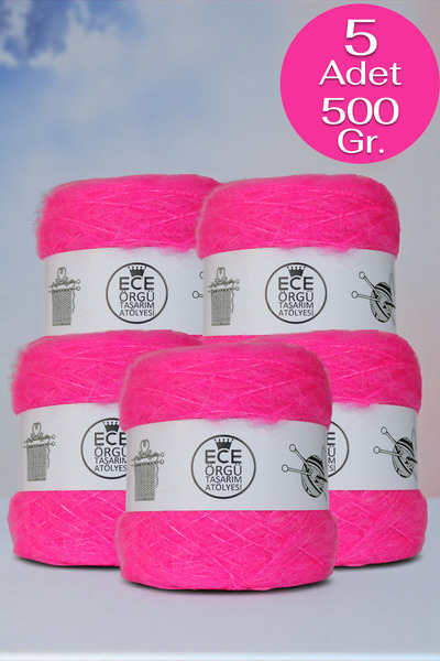 Ece Örgü Tasarım Atölyesi Fir de tricotat din lână Mohair subțire, pufos, roz...