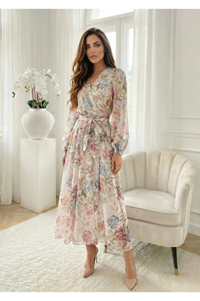 UniqueStore.ro Long white tencel dress with pastel floral print