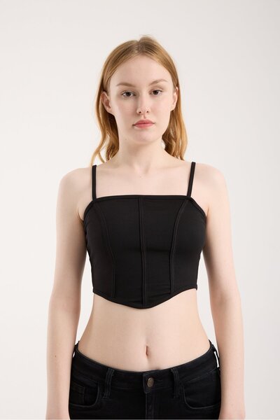 Modazeyosh Women's Strappy Striped Zipper Detail Bustier