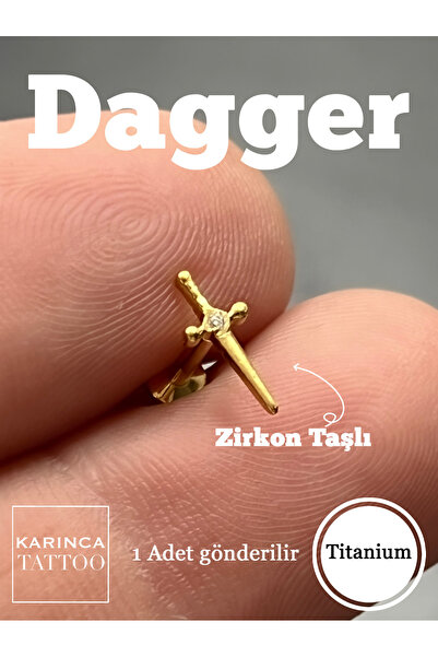 Karınca Piercing Minimal Dagger Zirkon Taşlı Titanyum Tragus Piercing Kılıç F...