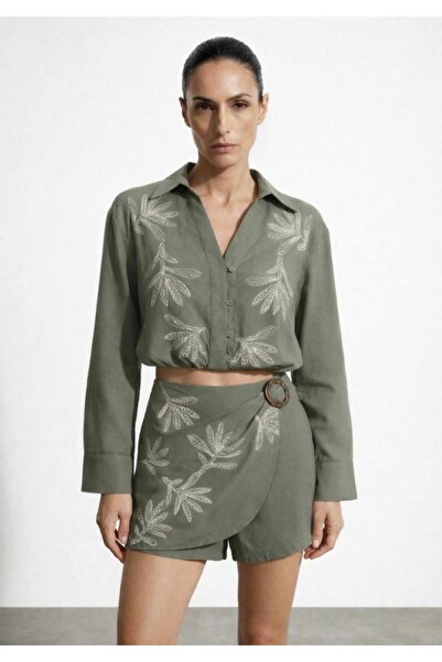 Quzu Embroidery Detailed Short Skirt Brown