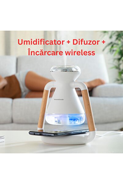 INOVAGOODS Umidificator cu difuzor de aroma si incarcator wireless 3 in 1 MISABI