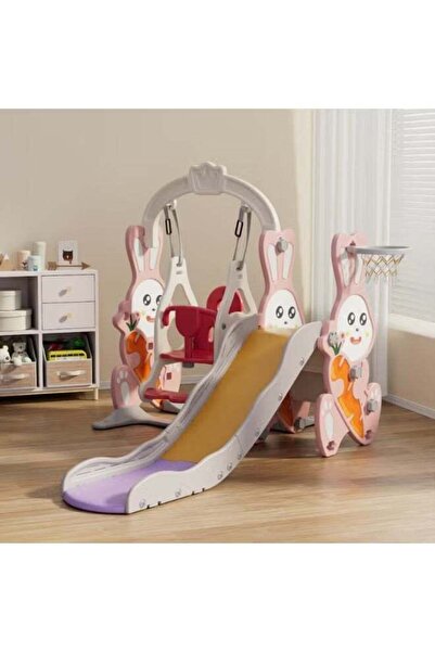 FULL JOY مجموعة ألعاب للأطفال 3 في 1: زحليقة وأرجوحة مع حلقة كرة سلة