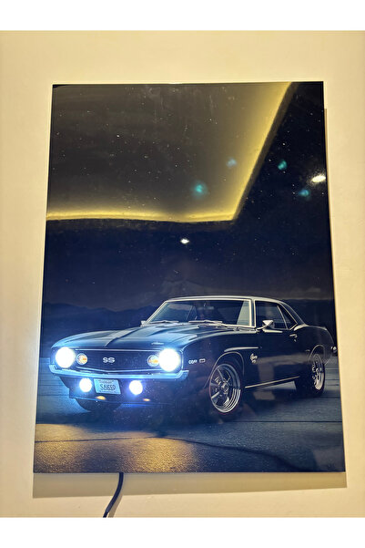 EABASKI "Klasik Siyah Araba" Baskılı IŞIKLI METAL POSTER, Erkeğe Hediyelik, A...