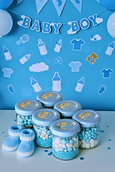 Sarkap 6'lı 40 ml Yuvarlak Cam Kavanoz Mavi Ayıcık