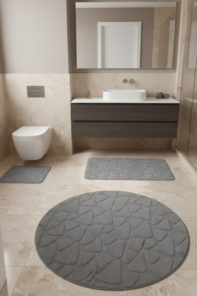 ÇELEBİ HOME TEKSTİL Gri Pamuk Banyo Paspası Makinede Yıkanabilir Kaymaz Taban...