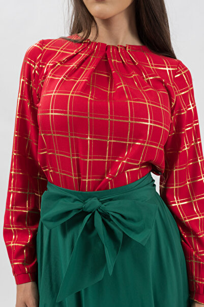 Gorgeaux Cecilia Red Blouse with Gold Checks - XXL