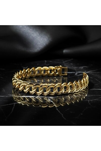 Tulip Altın Rengi Zirkon Taşlı Gurmet Zincir Bileklik Kalın Model