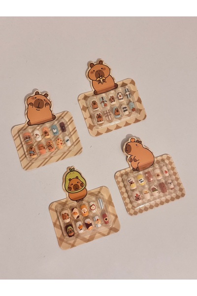 winingo 2Y Shop Kız Çocuk Takma Tırnak Capybara Figürlü Yapışkanlı 1 Paket Ço...