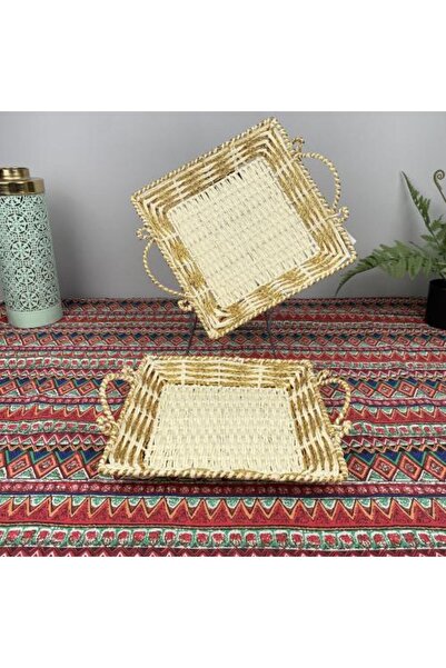 sallat almawasim Large Square Rope Tray White and Gold
