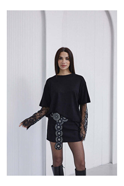IŞILDA FASHION Lace Sleeve T-Shirt