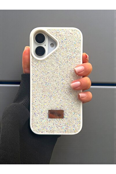 KVK PRİVACY iPhone 16 Uyumlu – Beyaz Taşlı Işıltılı Silikon Kılıf Darbeye Kar...