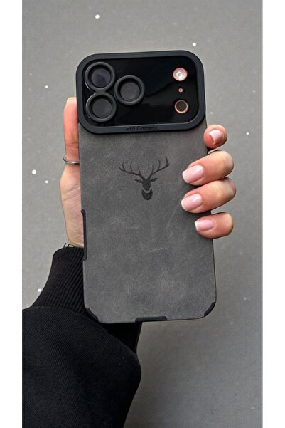 KVK PRİVACY iPhone 17 Pro Max Uyumlu Geyik Desenli Premium Süet Dokulu Kamera...