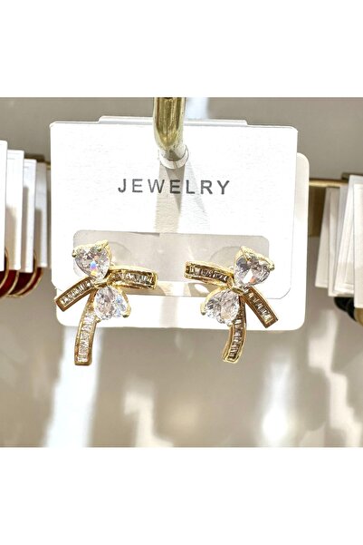 GLOW ACCESSORIES BAE أقراط على شكل فيونكة من الفولاذ المقاوم للصدأ مرصعة بالأ...