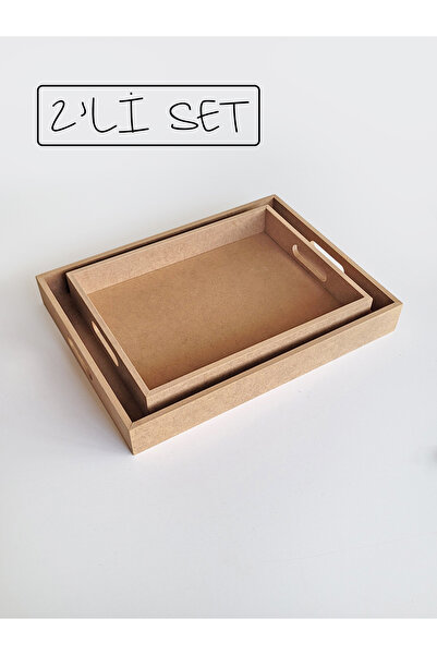 Ahşap Ham Mdf, Boyanabilir 2 Boy Dikdörtgen Tepsi