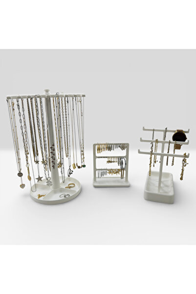 Peynir3D 3'lü Takı Düzenleyici Stand Set - Kolye, Küpe, Bileklik (Halhal, saa...