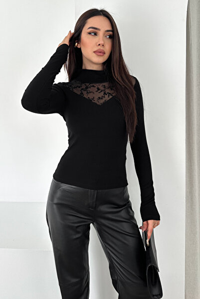 Noa&Noa Lace Detailed Long Sleeve Blouse – Black Elegance
