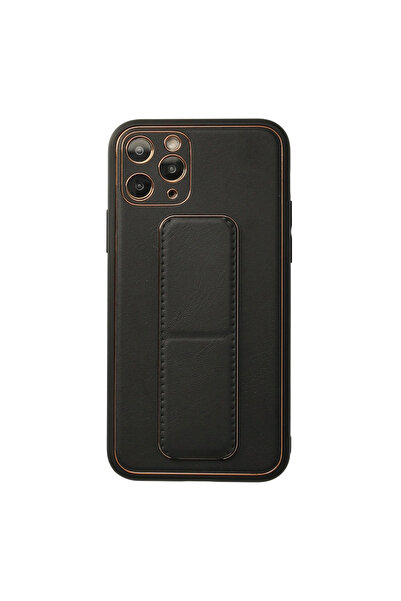 eco port Iphone 11 pro case coco leather stand cover - black