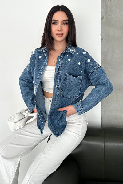 Noa&Noa Stone Detailed Denim Shirt – Blue Pearl