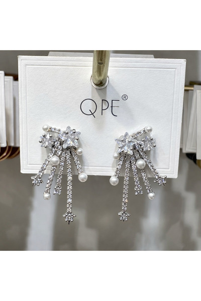 GLOW ACCESSORIES BAE أقراط QPE من الفولاذ المقاوم للصدأ مرصعة بالزركون واللؤلؤ