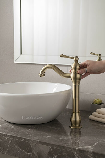 İSAOĞLU YAPI Antique Gold Retro Bowl Sink Faucet Vintage Bowl Sink Compatible...