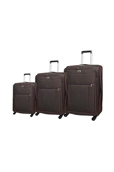 New Travel Softside 3 Piece Luggage Trolley Set Dark Brown
