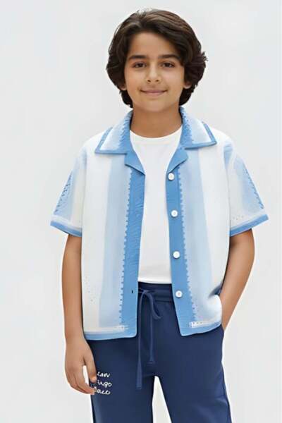 Alesaei-mondo tondo (Boys' light blue Striped -up shirt 4191)