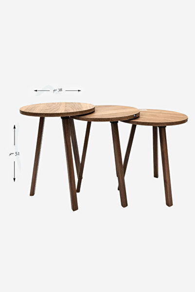 Ch طقم طاولات خدمة مربعة متداخلة 3 قطع خشبية سطح خشبي فاتح مع أرجل بني غامق ت...