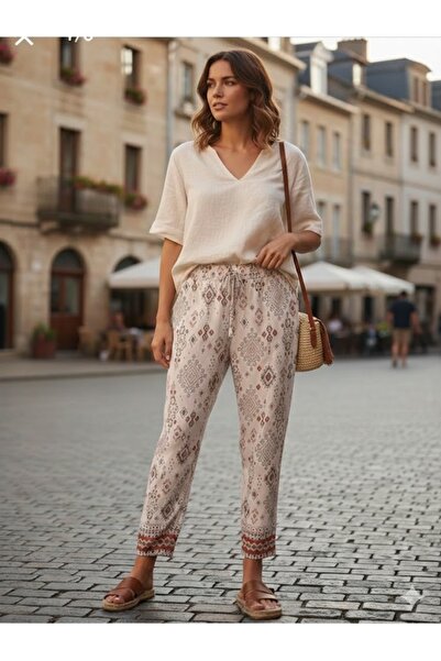 aryam butik Women's High Waist Authentic Patterned Loose Cut Summer Loose Poc...