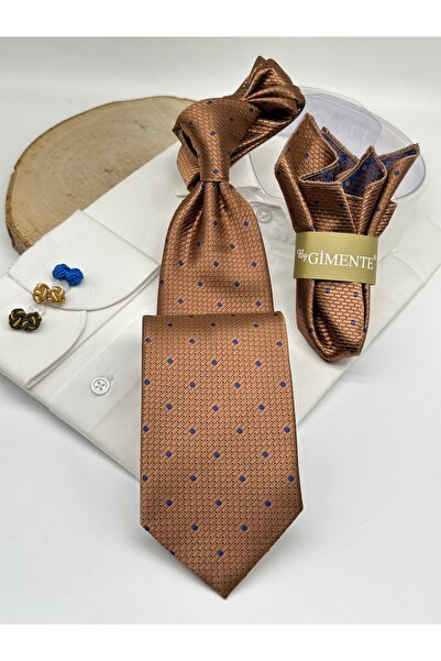 Gutiero Classic Tie with Brown Polka Dot Handkerchief