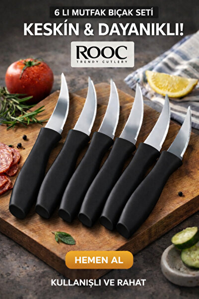 Rooc 6’lı Tırtıklı Meyve, Sebze ve Steak Bıçak Seti Paslanmaz Çelik Ultra Keskin