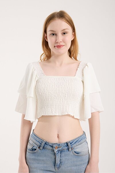 Modazeyosh Women's Gimped Short Sleeve Blouse