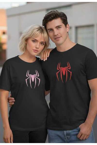 LiyAdaCo Unisex Lover Couple Combination Spider Printed Oversize Black T-Shir...