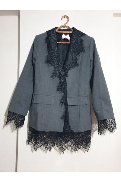 S&A Collectionn Women's Oversize Loose Padded Lace Detailed Lace Jacket