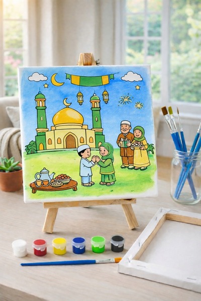 RenkliİzlerAtölyesi Çocuk Tuval Boyama Seti (Neşeli Bayram Sabahı)