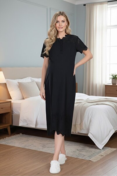 Lohusa Homewear New Season Black Summer Scallop Linen Detailed Stylish Short ...