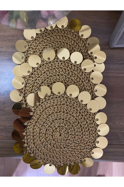 zeynhobi aksesuar Kahve yanı pullu simli gold sunum peçete 3 adet