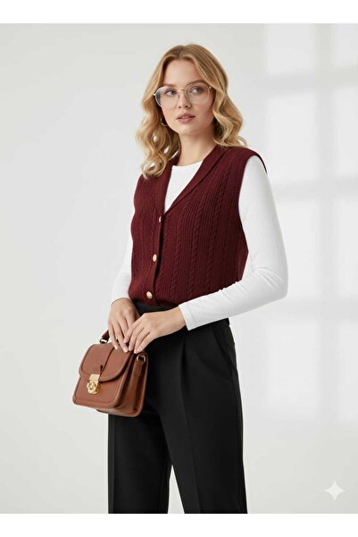 mamizya Hair Braided Button Detail Tricoted Women's Stylish Vest